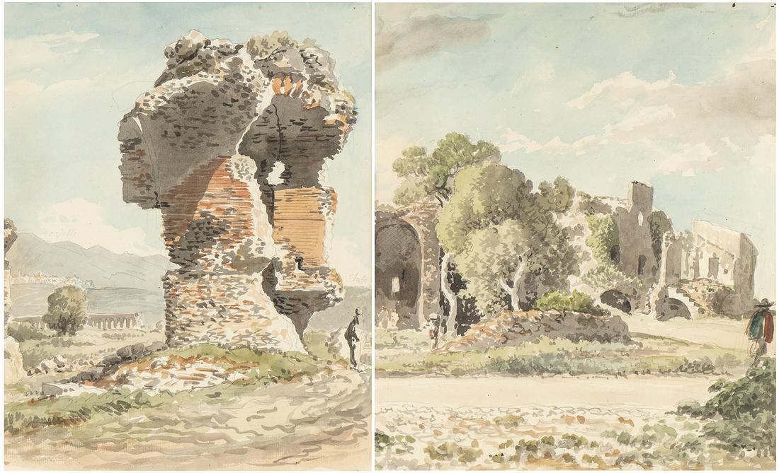 A. Amphitheater of Minturno. The drawing is reduced: CARLO LABRUZZI (Rome, 1748 - Perugia, 1817) A. Amphitheater of Minturno. The drawing is reduced along the entire left margin.B. Theater of Minturno. The drawing is reduced along the entire left margin