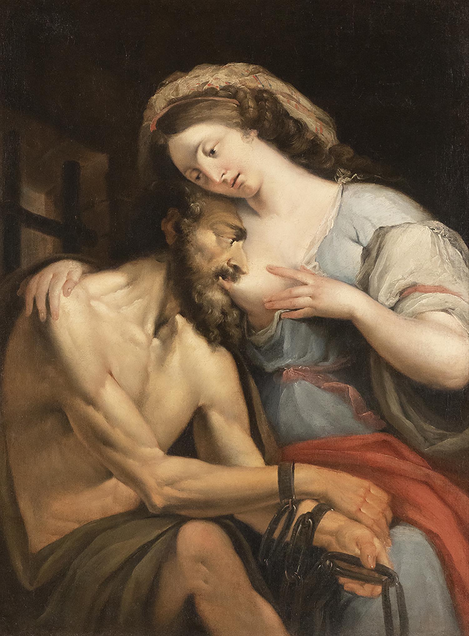 Cimone and Pero (The Roman charity): GIOVANNI DAVID (Cabella, 1743 - Genoa, 1790), ATTRIBUTED TO Cimone and Pero (The Roman charity) Oil on canvas, cm. 98x72,5. Framed