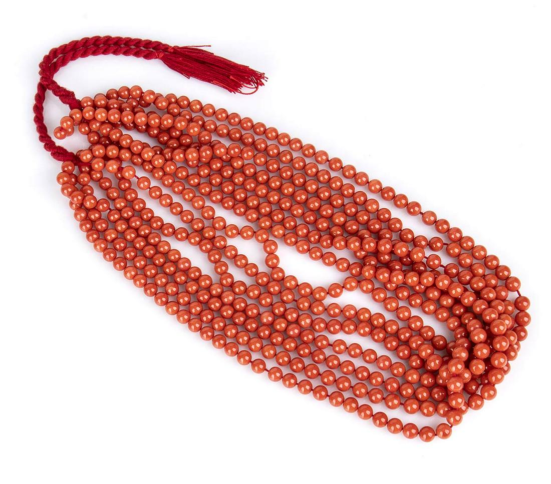 7 loose Mediterranean coral beads strands (1 of 2)
