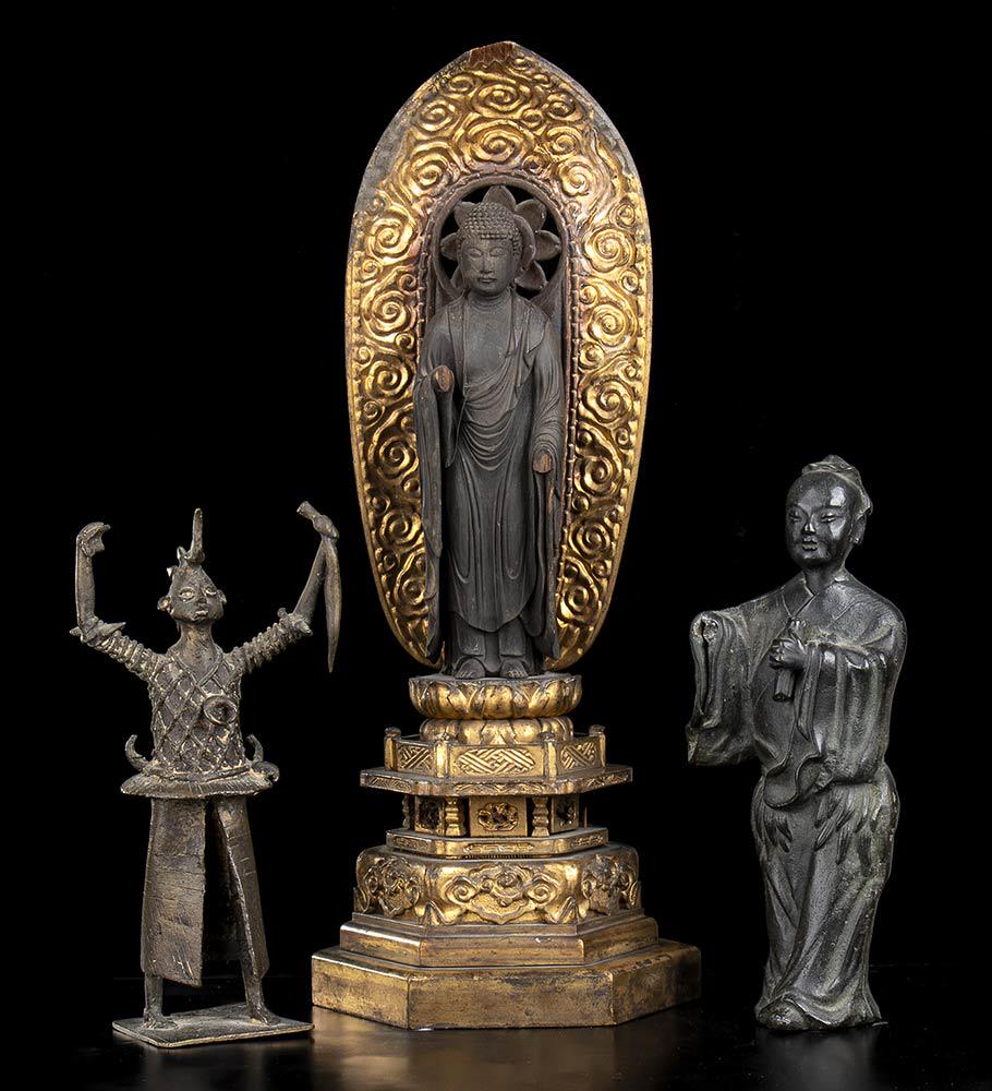THREE WOOD AND BRONZE SCULPTURES (1 of 1)