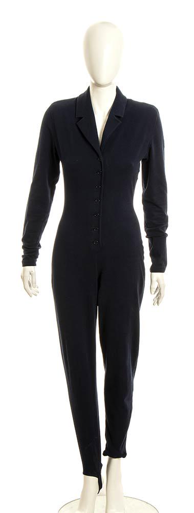 NORMA KAMALI JUMPSUIT 80s: NORMA KAMALI JUMPSUIT 80s Dark blue cotton/lycra blend jumpsuit, stirrup pants General conditions grading B