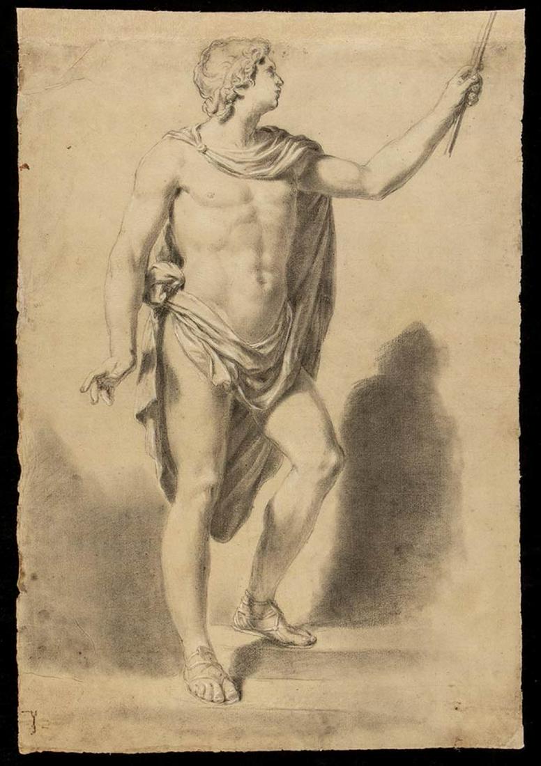 PIETRO FANCELLI (Bologna, 1765 - 1805): Study of a male: Black and white chalk on paper, cm. 47x31,7
