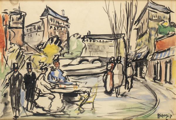 ACHILLE SDRUSCIA (Rome, 1910 - 1994): Along the Seine (1 of 1)