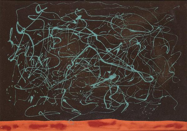 GIULIO TURCATO (Mantova, 1912 - Rome, 1995): Astratto:: GIULIO TURCATO (Mantova, 1912 - Rome, 1995) Astratto: linee verdi su fondo nero Mixed media on canvas, 69 x 99 cm Faded signature lower right: TurcatoAuthentication in progress Excellent Conditions