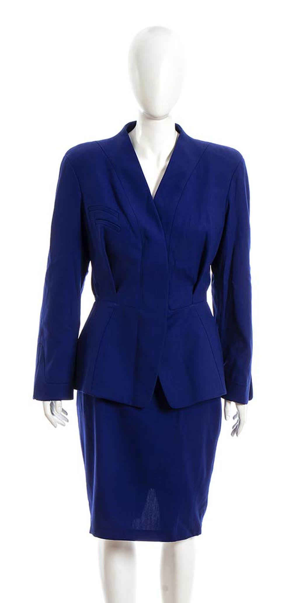 THIERRY MUGLER ACTIV - SUIT - 80s: THIERRY MUGLER ACTIV SUIT 80sA 80s Thierry Mugler Activ bluette viscose blend suit (jacket and skirt), general conditions grading A