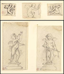 VARIOUS AUTHORS AND PERIODS Five studies of putti assembled in two passpartout: a) Ink and pencil on paper, cm. 3,5x4, cm. 4x5, cm. 3,5x4,5;b) pencil on paper, cm. 16,5x8,5, cm. 15,5x8,5 The drawings bear an unidentified collection stamp on the front (Lugt no.