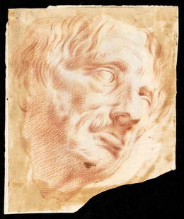 FLORENTINE SCHOOL, 17th CENTURY Study of a male face: Sanguine on paper, cm. 22,5x19,2. PROVENANCE:Private collection, Emilia Romagna.