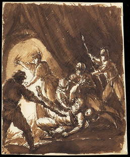 ROMAN SCHOOL, 18th CENTURY Fighting soldiers: Ink and tempera on paper, cm. 16,5x13,5 PROVENANCE:Private collection, Rome.