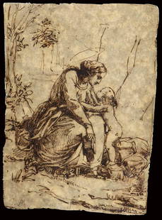 EMILIAN SCHOOL, 18th CENTURY Virgin with Child: Ink on parchment, cm. 16,5x11,5, irregular edges