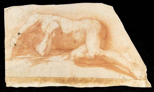 MARIO BALASSI (Florence, 1604 - 1667): Sanguine on paper, cm. 25x42,5 (irregular edges) We are grateful to Prof. Pierluigi Carofano who recognized this drawing as a preparatory study for a painting by Mario Balassi representing The good