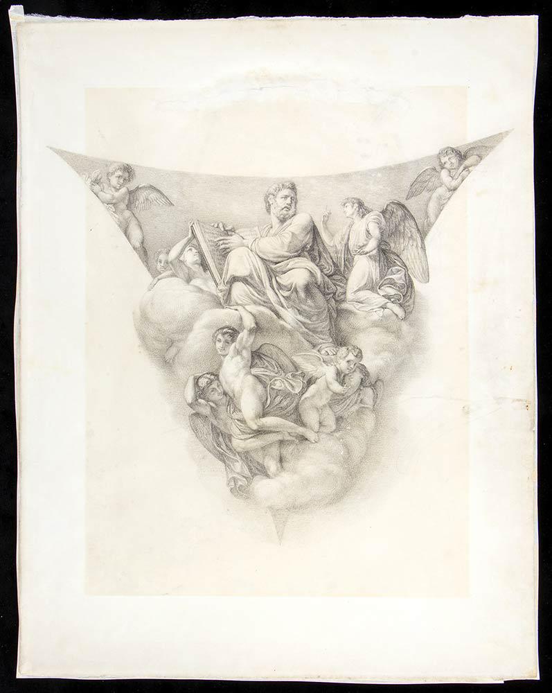 ANDREA APPIANI (Milan, 1754 - 1817) Study for a pedestal with St Matthew in the clouds surrounded by: Pencil on watermarked paper, cm. 42x33 Watermark: J. WHITMAN TURKET MILL.PROVENANCE:Private collection, central-Italy.