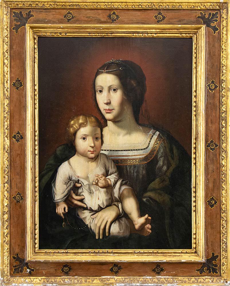 AMBIT OF JAN GOSSAERT DETTO IL MABUSE (Maubege, ca. 1478 â€“ Antwerp, 1532) Madonna with Child: Oil on panel, cm. 87,9x64,2.