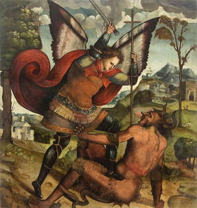 SPANISH ARTIST, SECOND HALF OF 16th CENTURY Archangel Gabriel fights the devil