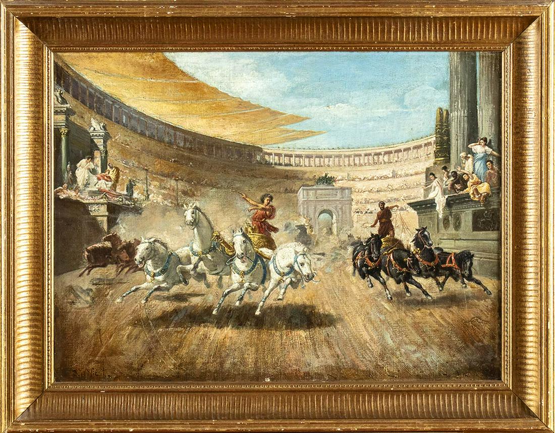ANONYMOUS ARTIST, LATE 19th CENTURY Chariot race in an amphitheatre (1 of 1)