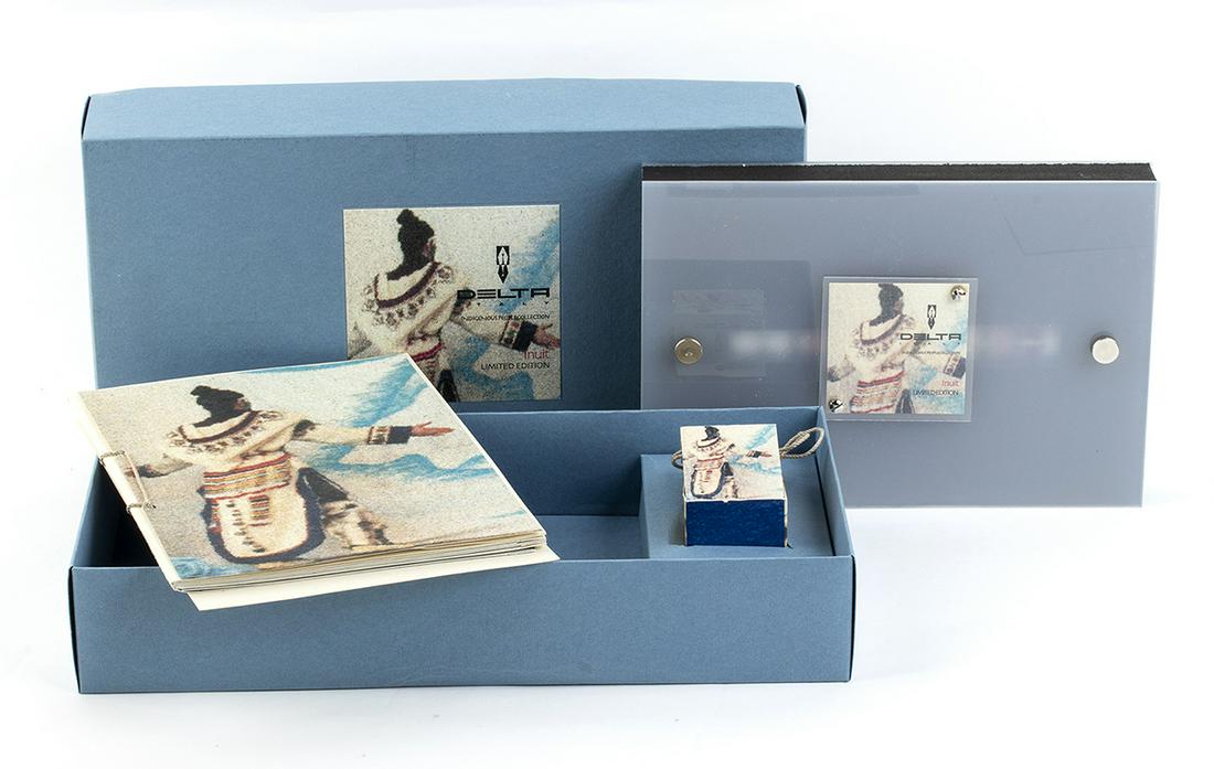 DELTA Inuit: limited edition fountain pen, 18k gold nib M: DELTA Inuit: limited edition fountain pen, 18k gold nib M the cap and the barrel are turned from solid bars of an altered resin, stamped "DELTA ITALY LIMITED EDITION". Cartridge loading system and 18k