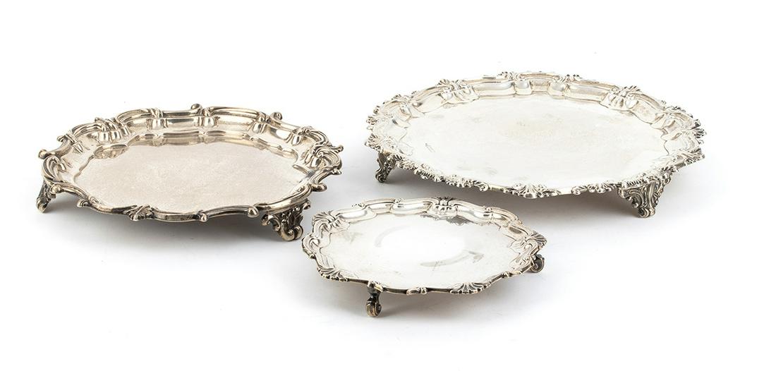Three English sterling silver salver - early 20th century (1 of 10)