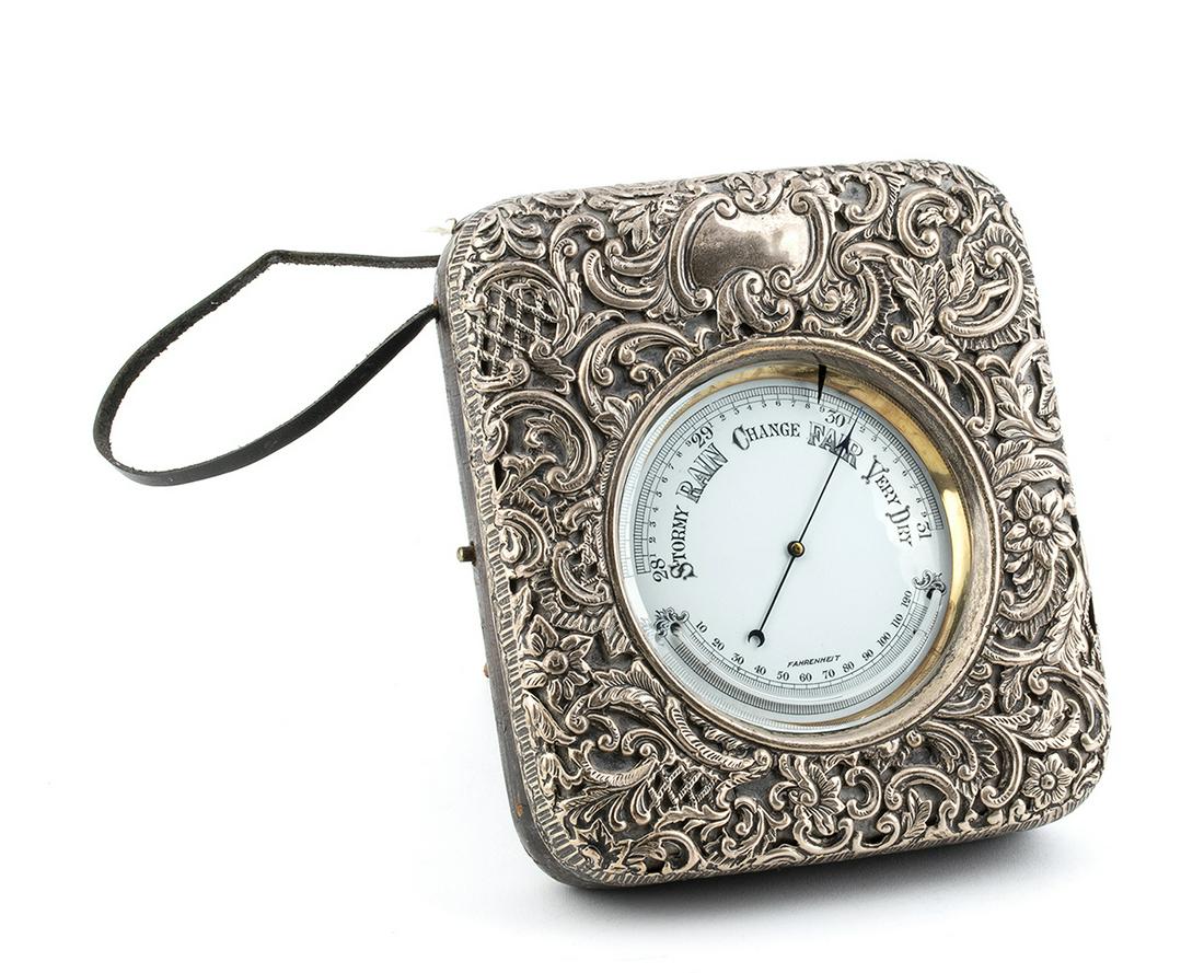 Barometer and thermometer with silver case - Birmingham 1903, silversmith THOMAS MARPLES (1 of 3)
