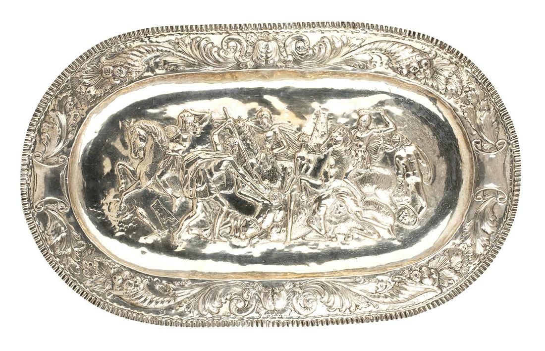 German silver battle scene dish - late 19th century (1 of 4)