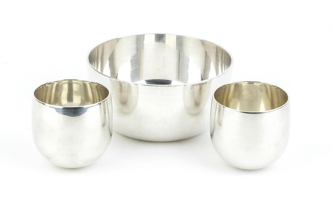 Italian silver bowl and two boat glasses -  Rome 1970s, mark of BULGARI (1 of 2)