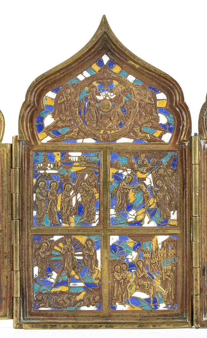 Russian enamelled bronze icon - late 19th, early 20th century (1 of 2)