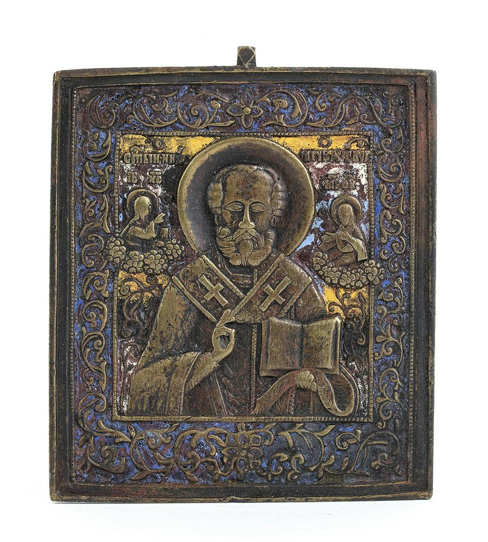 Russian enamelled bronze icon - late 19th, early 20th century (1 of 1)