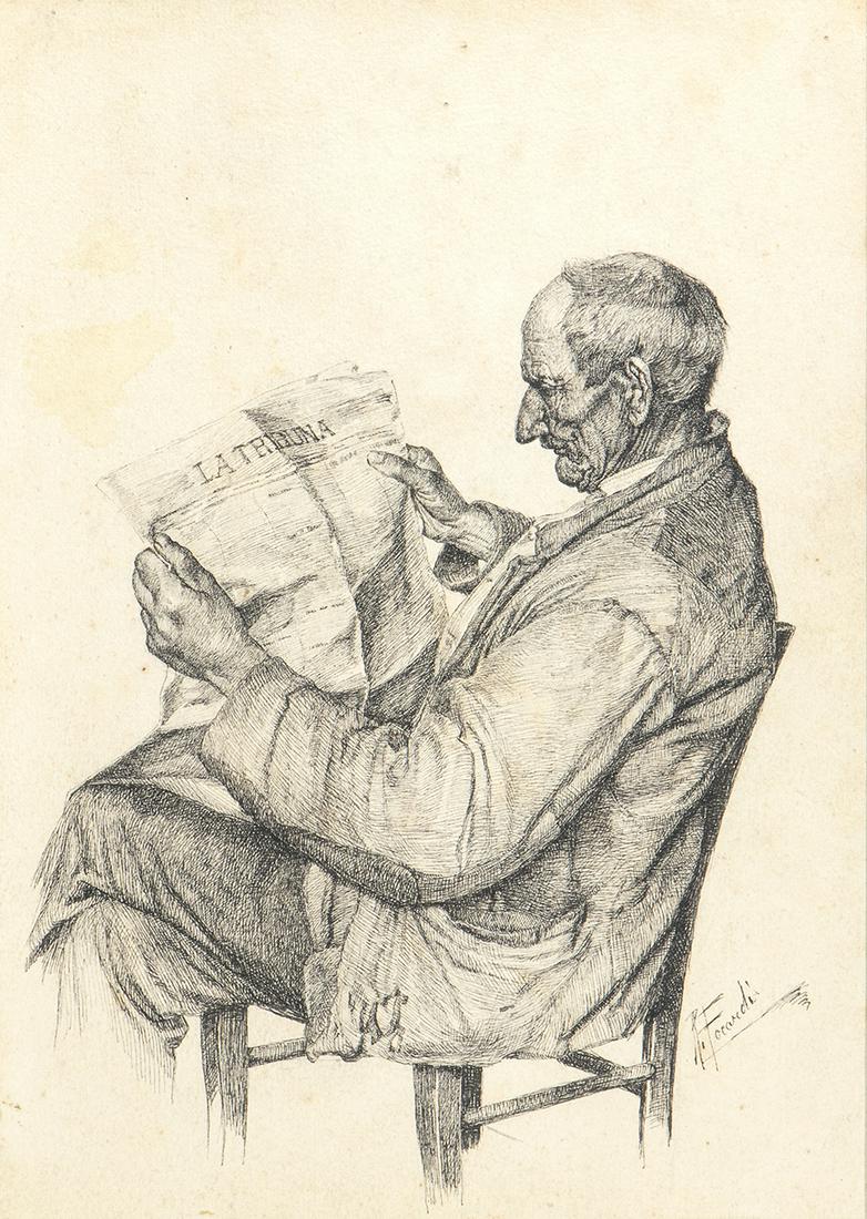 RUGGERO FOCARDI (Florence, 1864  - Livorno, 1934): Old man reading (1 of 1)