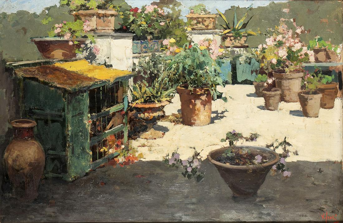 VINCENZO IROLLI (Naples, 1860 - 1949): Terrace in bloom (1 of 1)