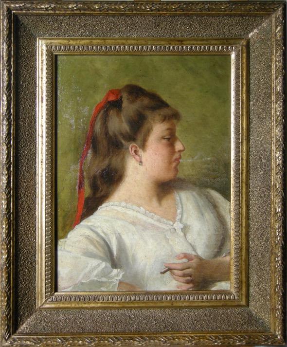 VITO D'ANCONA (Pesaro, 1825 - Firenze, 1884): Giovane donna che fuma (studio), 1878 ca. (1 of 1)