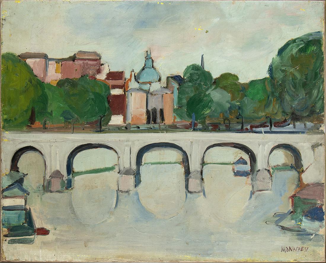 SANTE MONACHESI (Macerata, 1910 - Rome,  1991): Roman bridge (1 of 1)