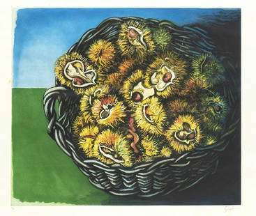 RENATO GUTTUSO (Bagheria, 1911 - Rome, 1987): Still life with chestnuts: RENATO GUTTUSO (Bagheria, 1911 - Rome, 1987) Still life with chestnuts Acquaforte on watermarked paper, 97 x 121 cm Ed. 12/99 lower left, signed “Guttuso” lower right; on the back a label