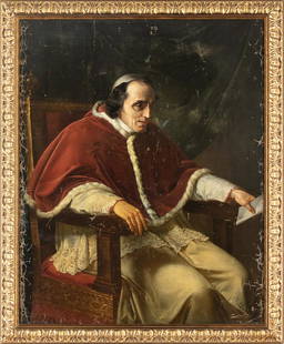 VINCENZO CAMUCCINI (Rome, 1771 - 1844), ATTRIBUTED TO: Portrait of pope Pio VII Chiaramonti Oil on panel, cm. 131x108. Framed. The painting is a replica of the portrait of Pope Pius VII by Camiccini, now conserved in the Pinacoteca Comunale di Cesena.