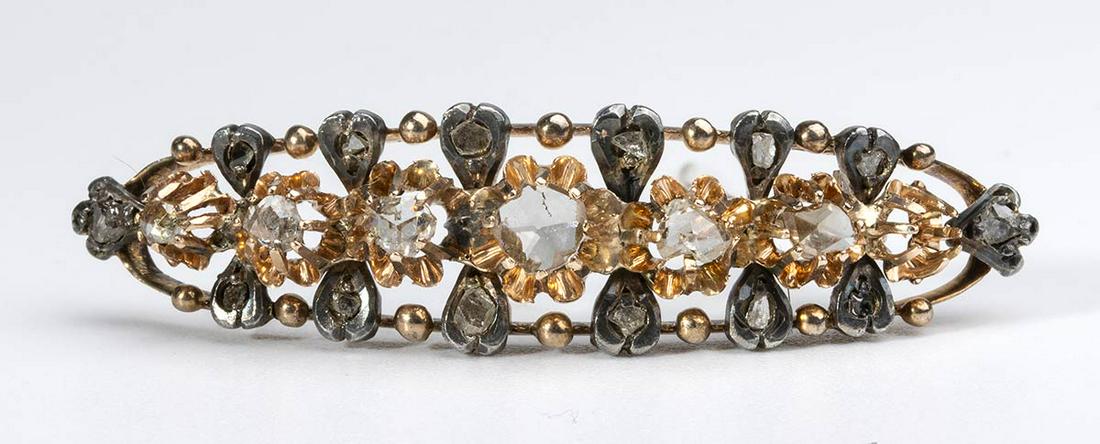 Gold silver diamond brooch - late 19th century (1 of 4)