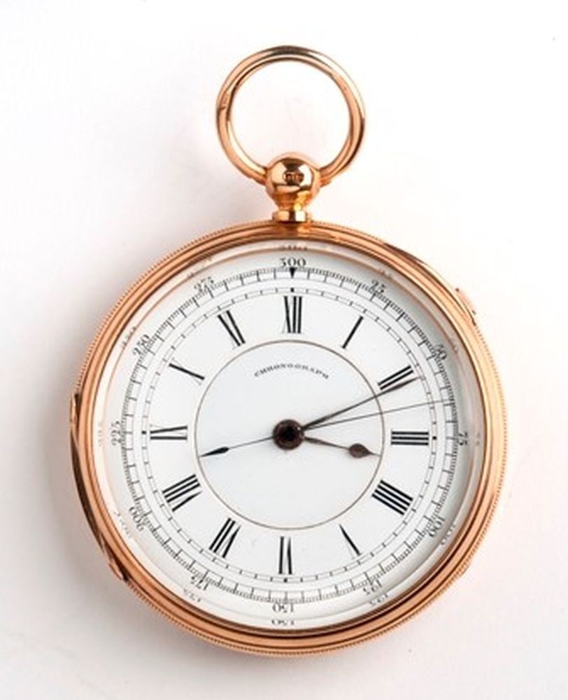 English Victorian 18k gold pocket watch, chronograph 1/5 centre seconds - London 1879 (1 of 1)