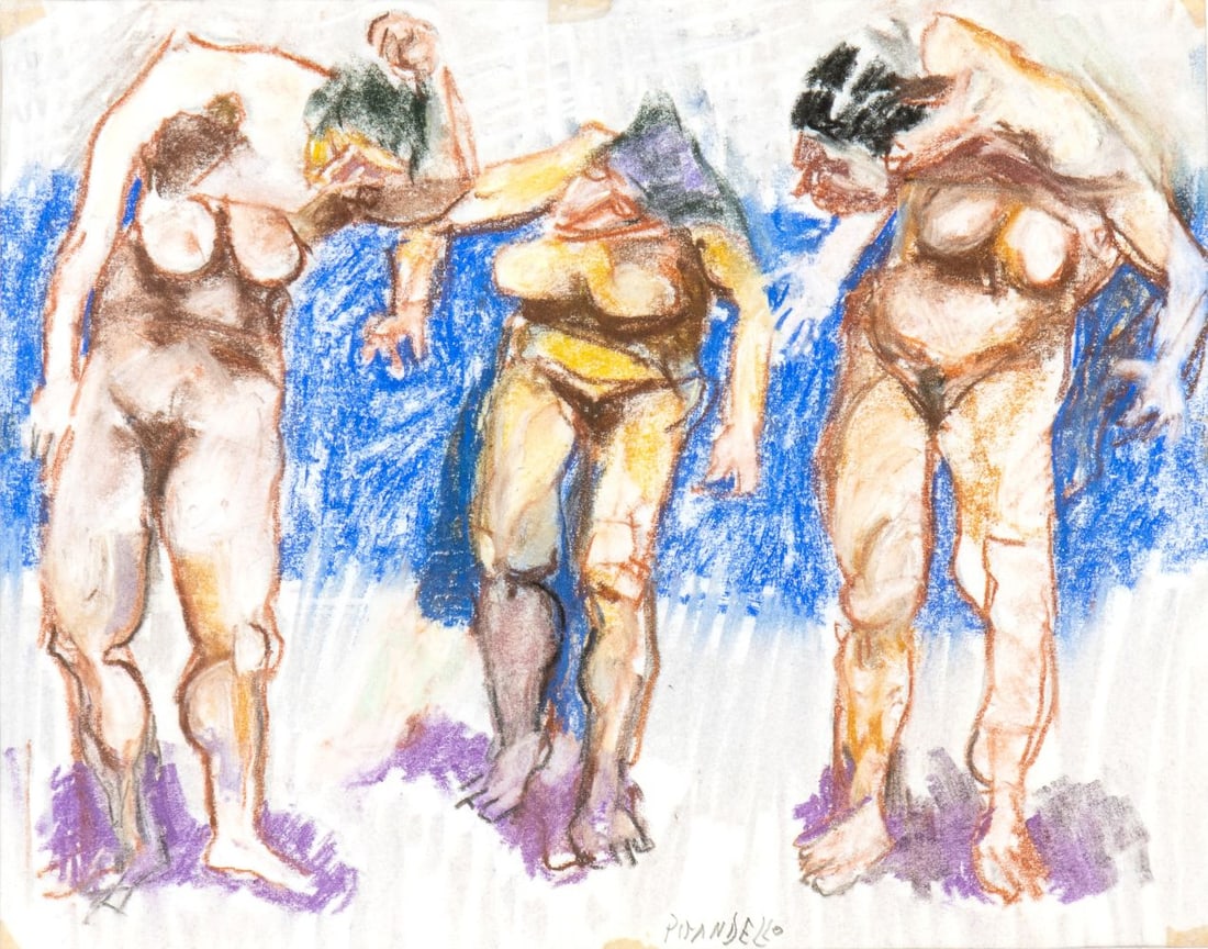 FAUSTO PIRANDELLO (Roma 1899-1975), Three nudes: FAUSTO PIRANDELLO (Roma 1899-1975), Three nudes Crayons on paper 22 x 28 cm Signed lower right: Pirandello Excellent conditions, framed with passepartout and glass