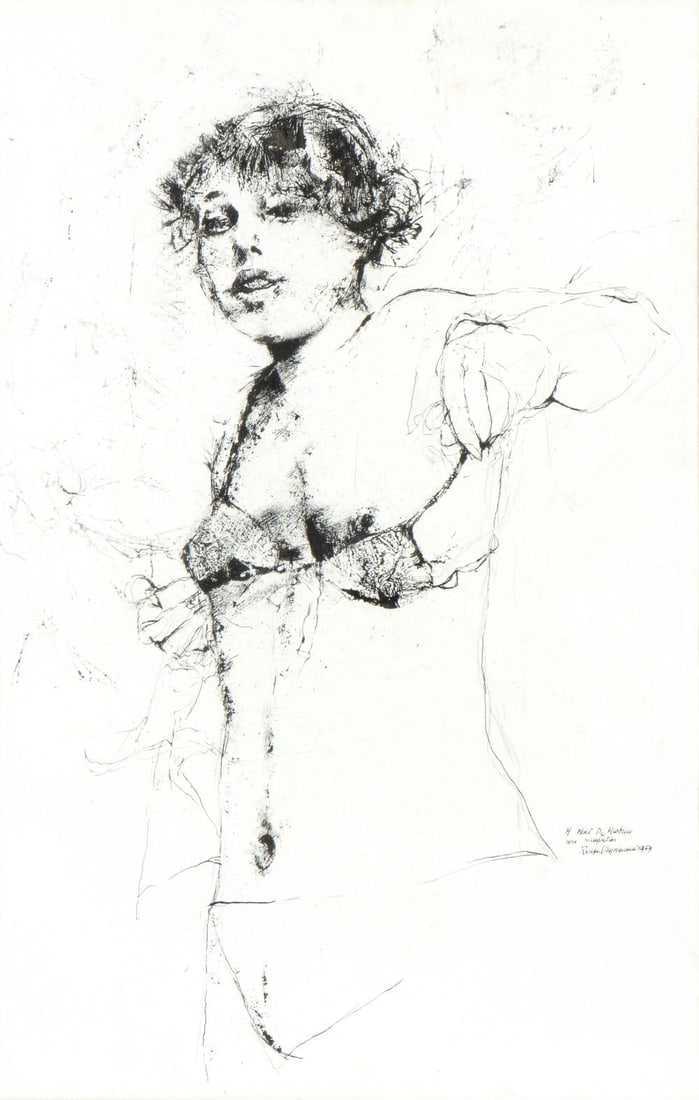 RENZO VESPIGNANI (Roma 1924-2001), Female figure: RENZO VESPIGNANI (Roma 1924-2001), Female figure 1959 China on cardboard 62 x 40 cm Signed and dated with dedication lower right: Renzo Vespignani, 1959 Excellent conditions, framed with glass and pas