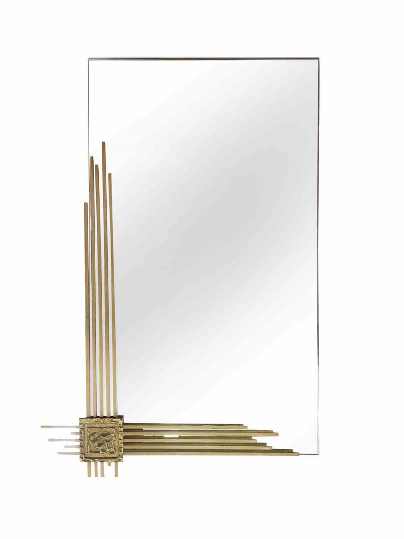Vintage Wall Mirror for Esperia 1970s: Angelo Brotto Vintage Wall Mirror for Esperia 1970s 102 x 65 x 2 cm Brass, glass and mirrored crystal