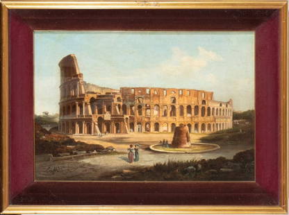 Ippolito Caffi (ambito di) View of the Colosseum: Oil on canvas Canvas cm. 31,5x45,5. Framed the painting bears the signature in the bottom left-hand corner: "CAFFI"