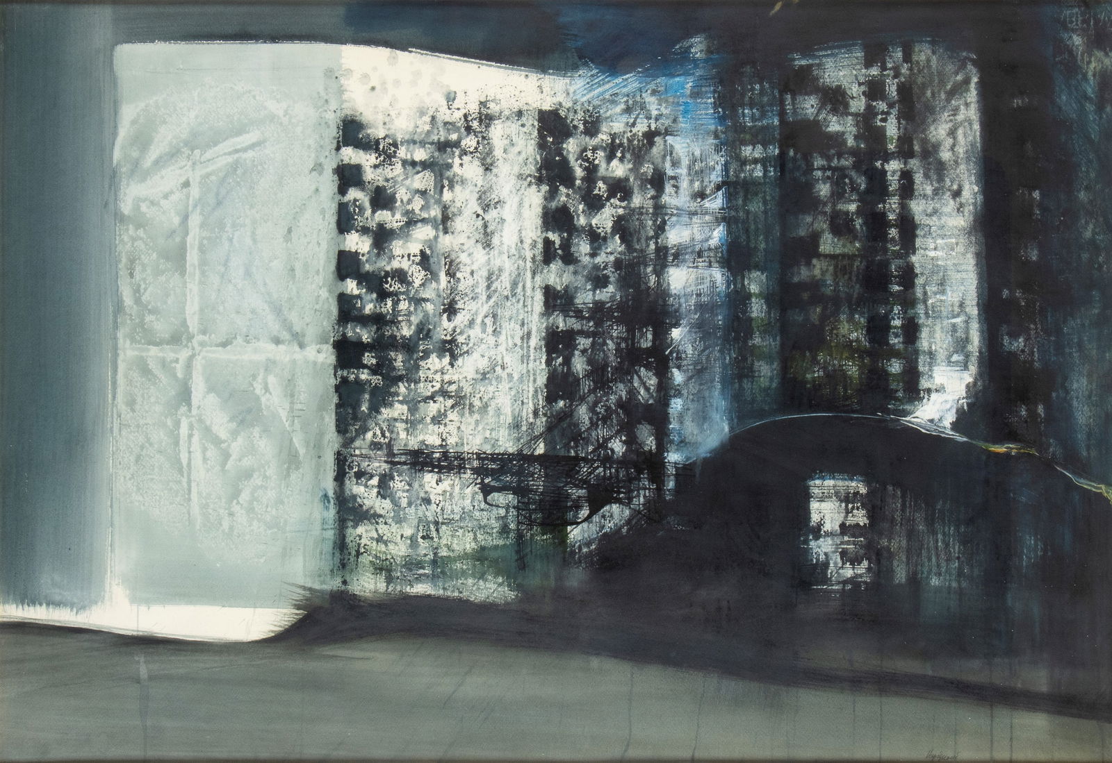 RENZO VESPIGNANI (Roma 1924-2001) Periphery: Periphery Mixed media on paper applied on canvas 70 x 100 cm Signed lower right: Vespignani, on the back a label by Galleria d'arte La Seggiola Excellent conditions, framed without glass and passepart