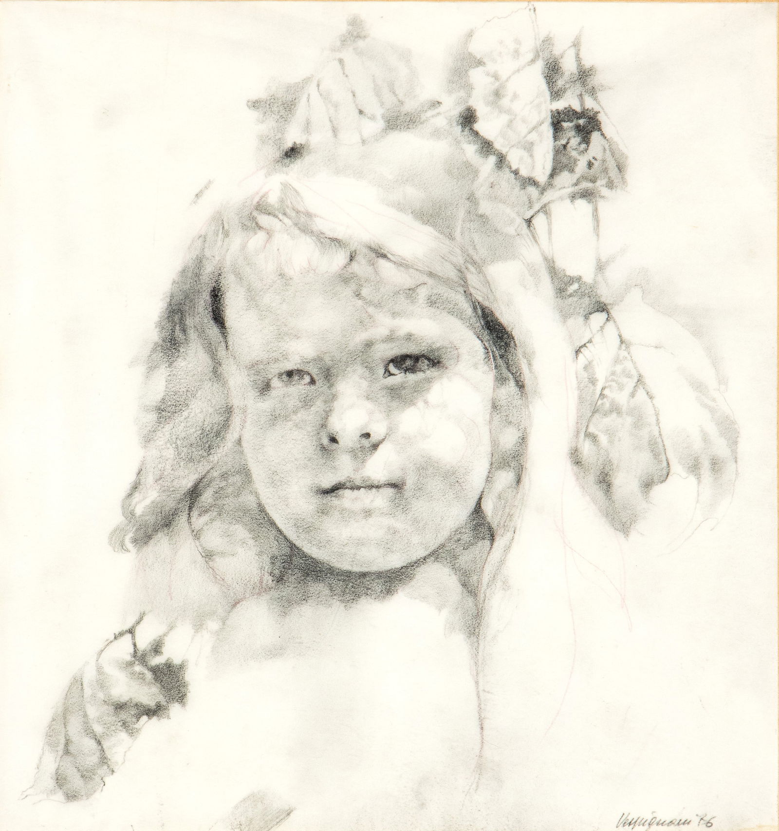 RENZO VESPIGNANI (Roma 1924-2001) Child portrait: Child portrait 1976 Pencil on paper 31 x 29 cm ca. Signed and dated lower right: Vespignani, 76 Good conditions, framed with glass and passepartout