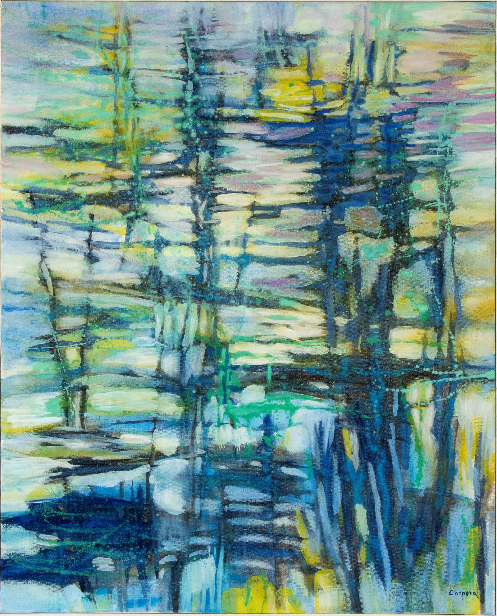 ANTONIO CORPORA (Tunisi 1909-Roma 2004) Luce e alberi a nord: Luce e alberi a nord 1983 Oil on canvas 100 x 81 cm Signed lower right: Corpora; signed, dated and titled on the back: Corpora, Luce e alberi a nord, 1983 Excellent conditions, framed without glass