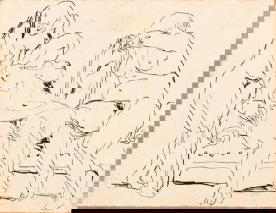MIRKO BASALDELLA (Udine 1910-Cambridge (USA) 1969), Untitled: MIRKO BASALDELLA (Udine 1910-Cambridge (USA) 1969)UntitledInk on paper19 x 24,5 cmOn the back authentication signed by Afro Basaldella and dated 1976Good conditions, framed with glass; slight humidity