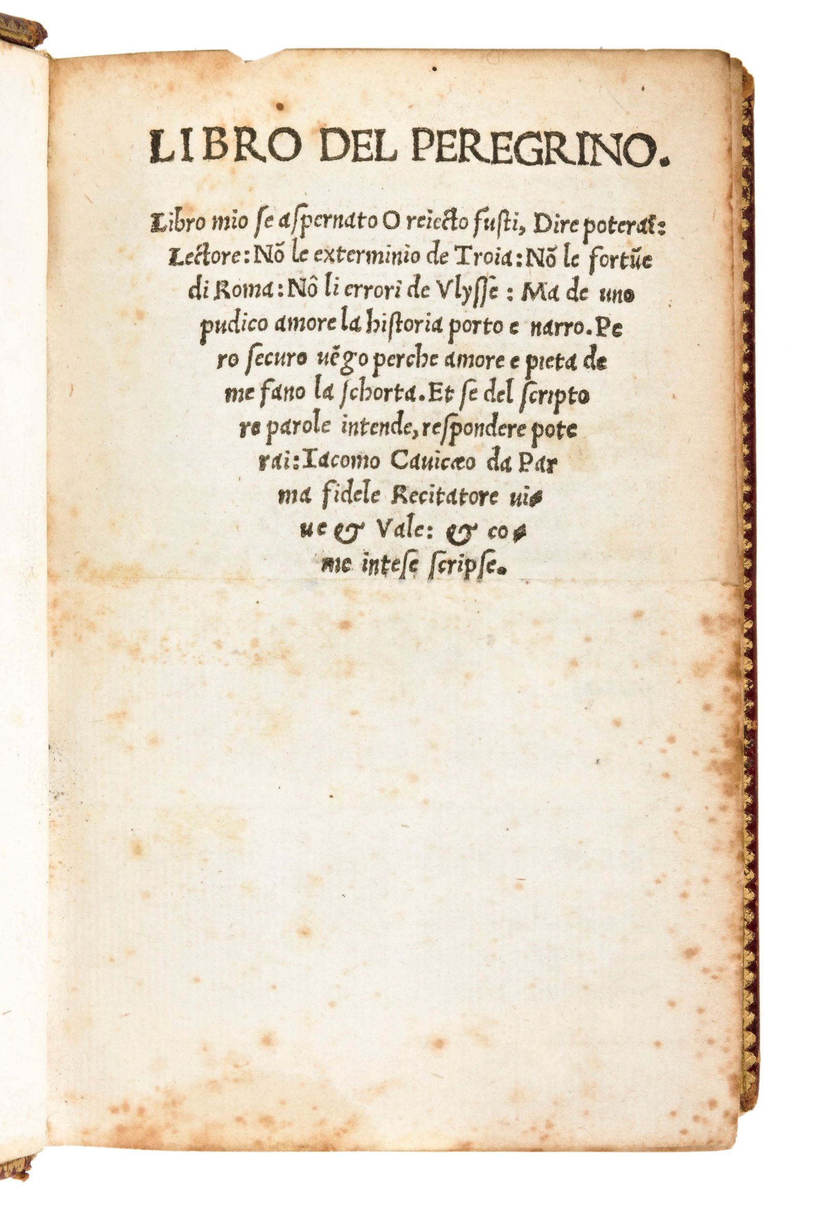 [ POST INCUNABOLO ]   CAVICEO Jacopo : " LIBRO DEL PEREGRINO " in Officina Minutiana,, 1515 (1 of 1)