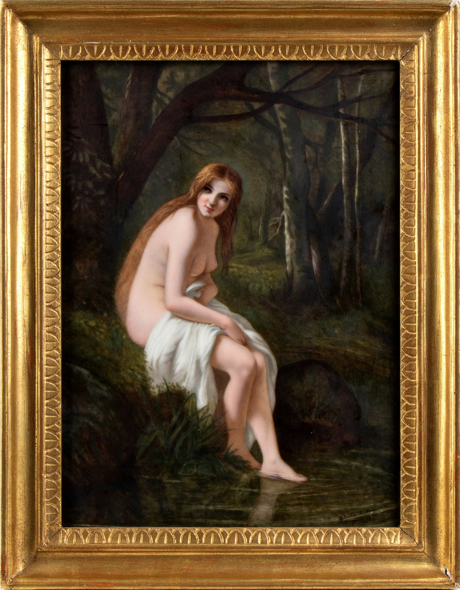 MARIE GABRIELLE LE MASQUERIER (Caen XIX secolo) Nymph: MARIE GABRIELLE LE MASQUERIER (Caen XIX secolo) Nymph 1870 Porcelain 34,5 x 25,5 cm Signed and dated lower right: Gabrielle Le Masquerier, 1870 Excellent conditions with frame