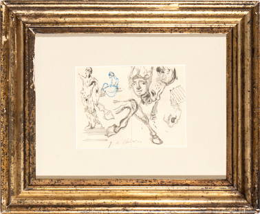 GIORGIO DE CHIRICO (Volo 1888 - Roma 1978) Study for figures and horses: GIORGIO DE CHIRICO (Volo 1888 - Roma 1978) Study for figures and horses 1958 Pencil and ink on cardboard 11,3 x 15 cm Signed lower centre: G. de Chirico Authentication by Fondazione Giorgio e Isa de C