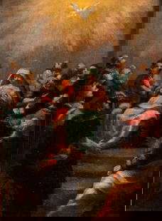 Ippolito Scarsellla, lo Scarsellino (attribuito a) Pentecost   Oil on canvas cm. 33x24,5. Framed: Ippolito Scarsellla, lo Scarsellino (attribuito a) Pentecost Oil on canvas cm. 33x24,5. Framed