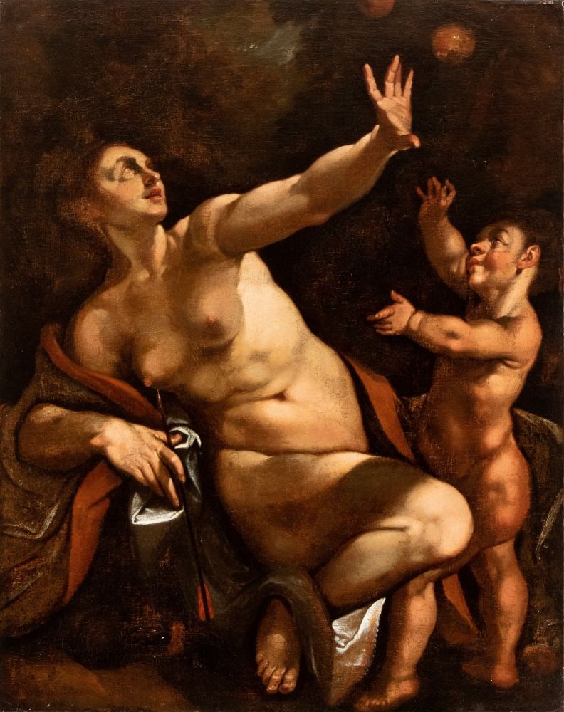 Abraham Bloemaert (cerchia di) Venus and Cupid Oil on canvas cm. 118x94,5: Abraham Bloemaert (cerchia di) Venus and Cupid Oil on canvas cm. 118x94,5