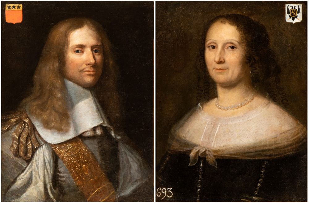 Philippe de Champaigne (cerchia di) a) Portrait of a nobleman of the Grand-Rullecourt family; b): Philippe de Champaigne (cerchia di) a) Portrait of a nobleman of the Grand-Rullecourt family; b) Portrait of a noblewoman of the Cambrai family. Pair of paintings Second half 17th Century Oil on canva