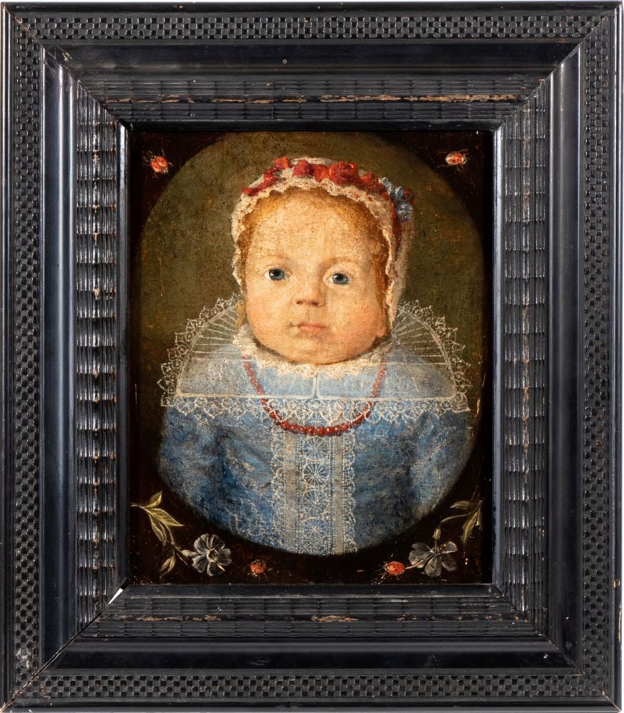 Artista fiammingo, XVII secolo Portrait of infant with coral necklace   Oil on canvas cm. 29x23. (1 of 5)