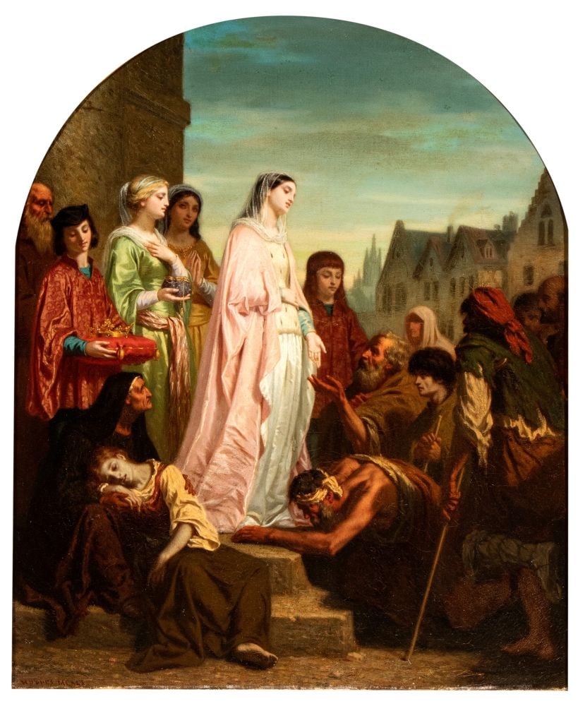 Hugues Merle (attribuito a) Saint Elizabeth of Hungary   Oil on canvas cm. 56x46. FramedThe painting (1 of 4)