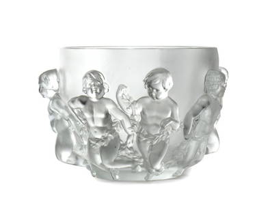 Luxembourg Crystal Vase: Height x diameter: 21 x 33 cm.decorated in relief with putti and garlands;the vase (model ?Luxembourg?) by Lalique was created in 1929.